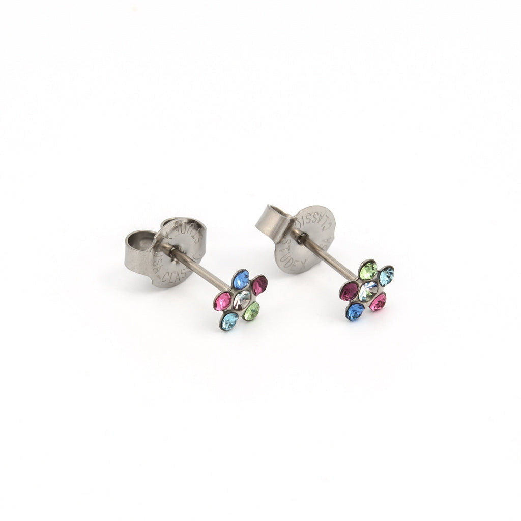 Sensitive Sterilized Daisy Cubic Zirconia Fashion Studs Rainbow Crystal Stainless Steel
