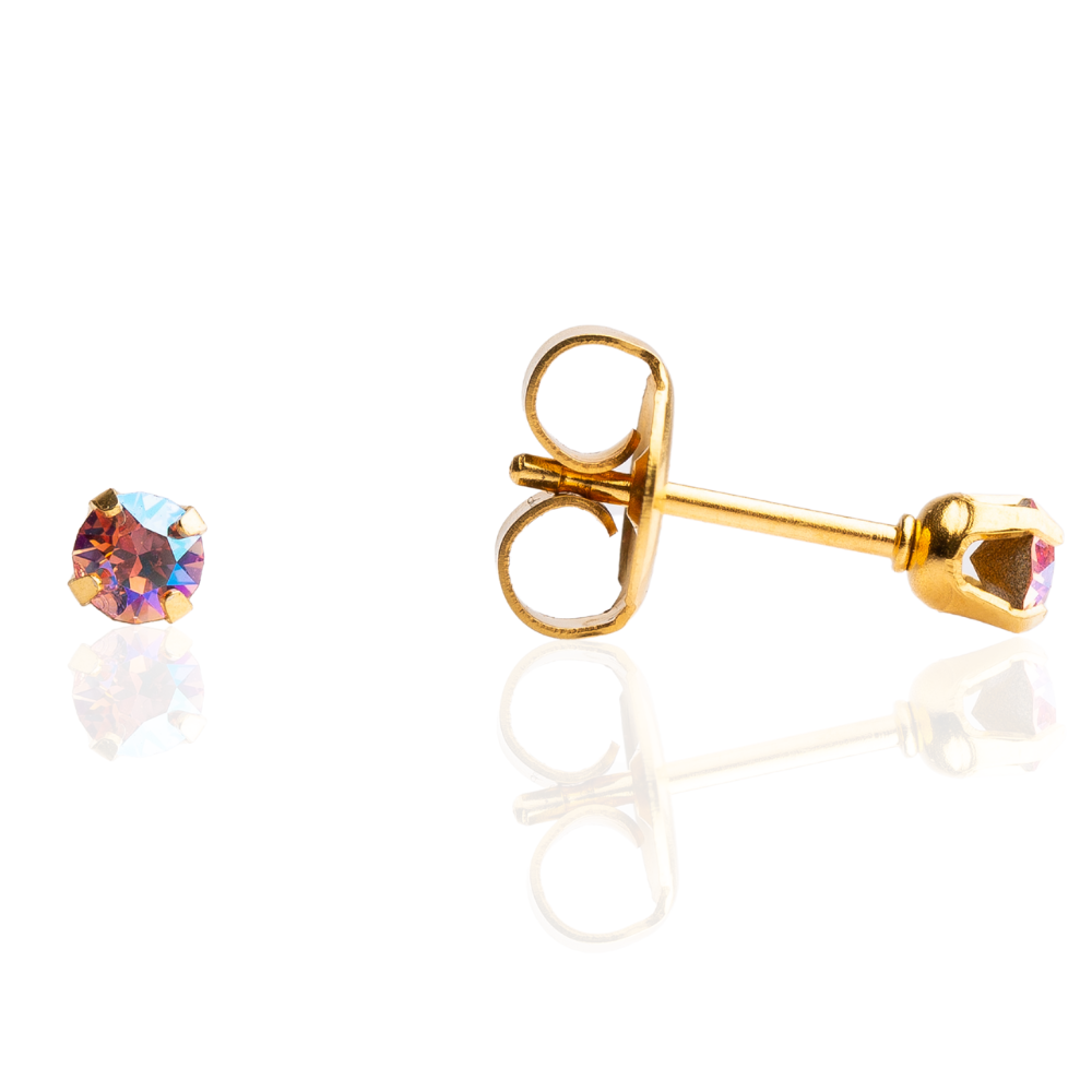 Sensitive Sterilized Shimmers Crystal Studs - Rose Shimmer - 3mm Gold Plated
