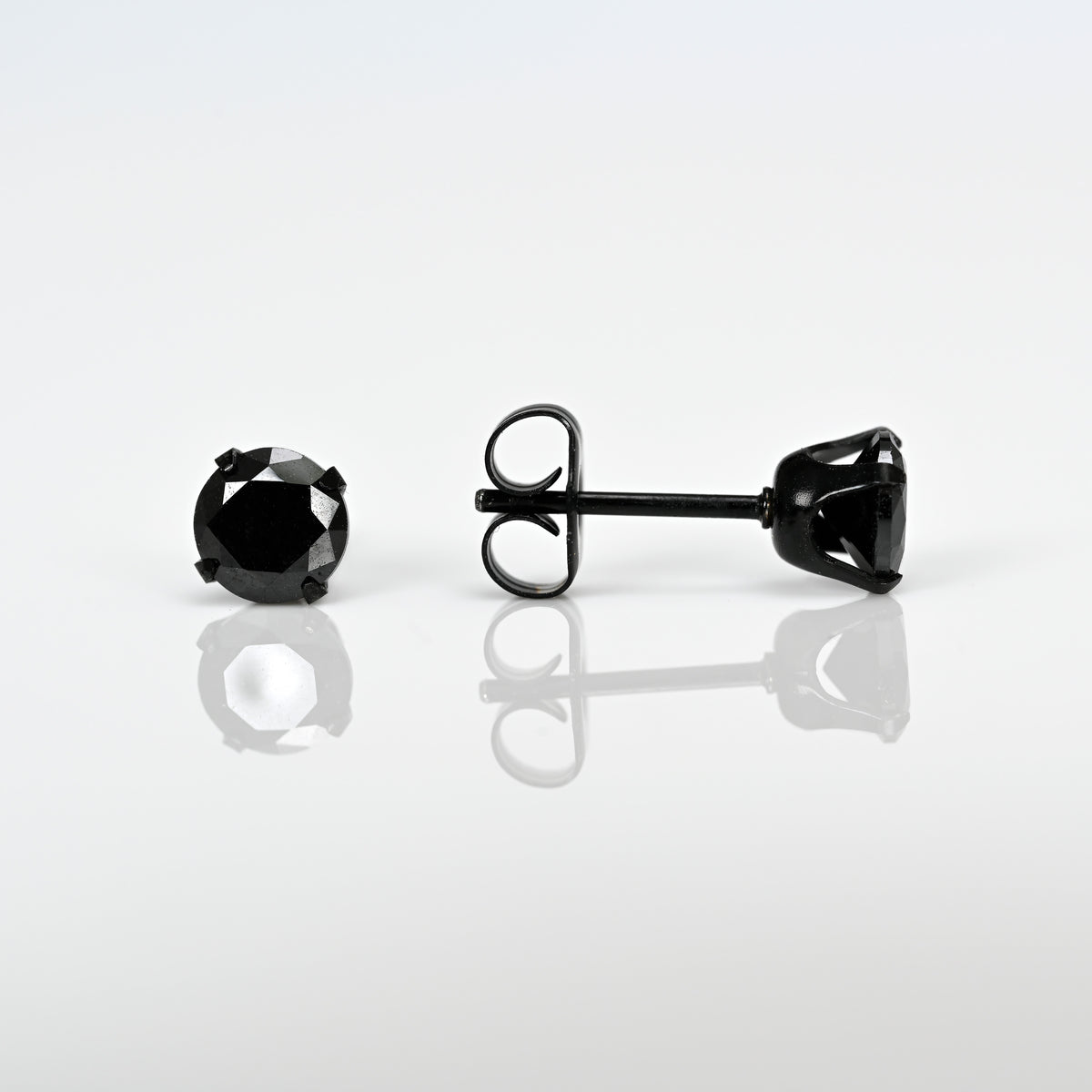 Sensitive Sterilized Fashion Prong-Set Studs - Black Cubic Zirconia - 5mm - Black Stainless Steel