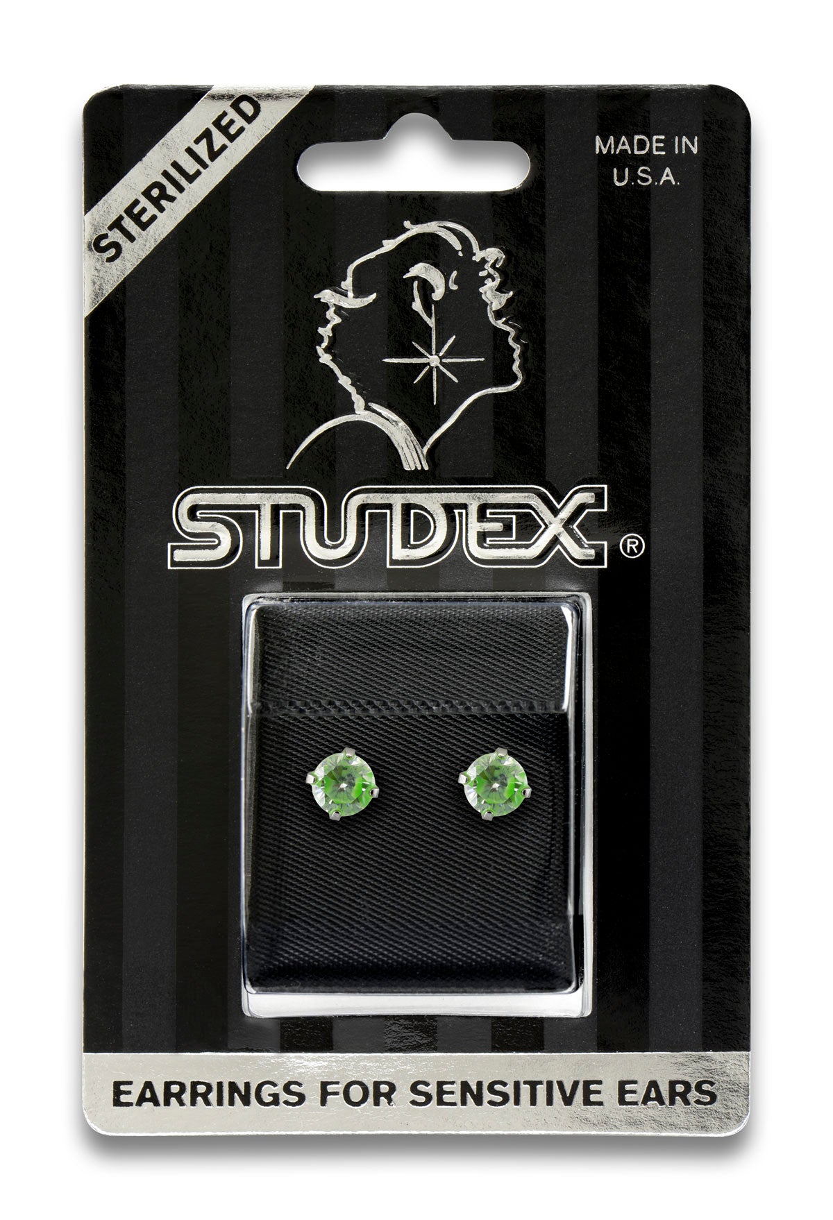 Sensitive Sterilized Prong-Set Cubic Zirconia Fashion Studs - Neon Green - 5mm - Stainless Steel