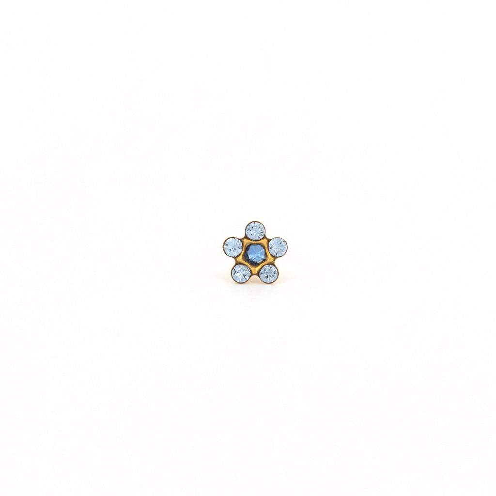 Sensitive Sterilized Daisy Cubic Zirconia Fashion Studs - Light Sapphire Crystal / Sapphire Crystal - Gold Plated