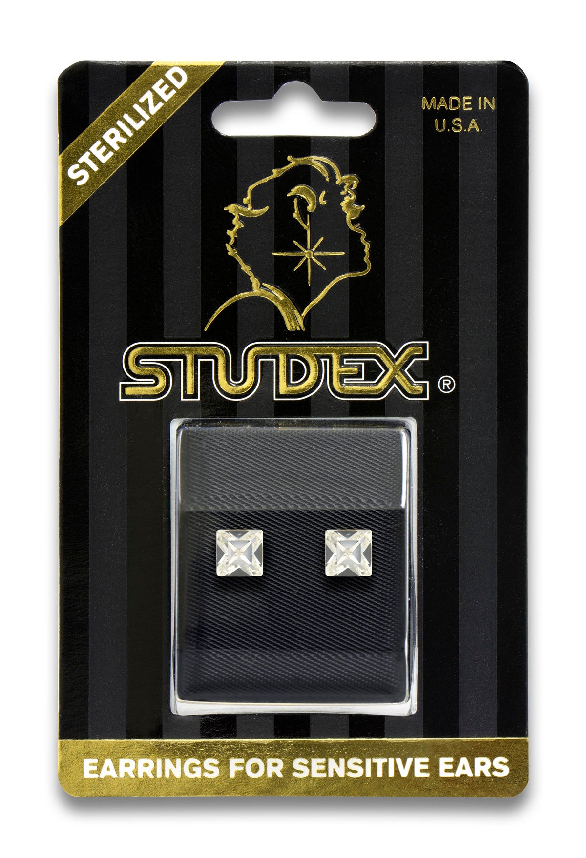 Sensitive Sterilized Square Cubic Zirconia Fashion Studs - 6x 6 mm - Gold Plated