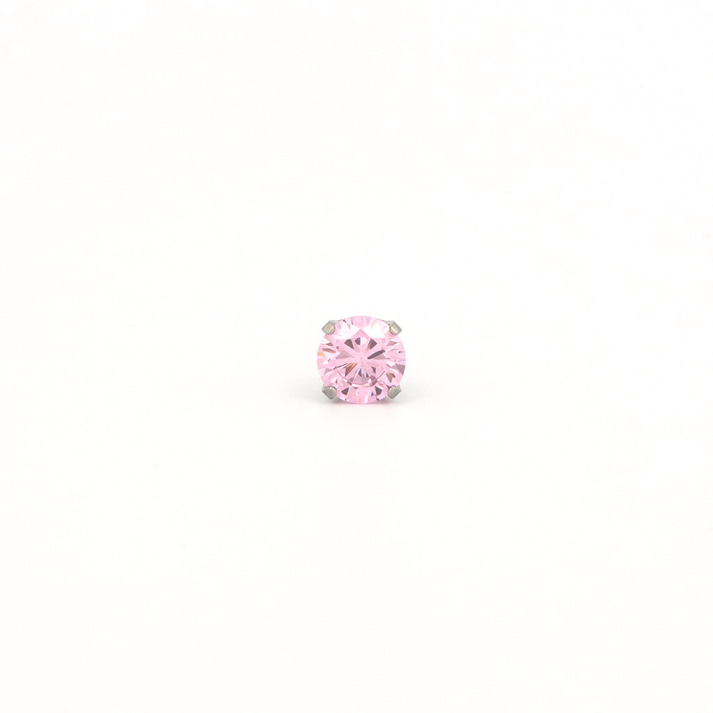 Sensitive Sterilized Prong-Set Cubic Zirconia Fashion Studs - Pink - 5mm - Stainless Steel