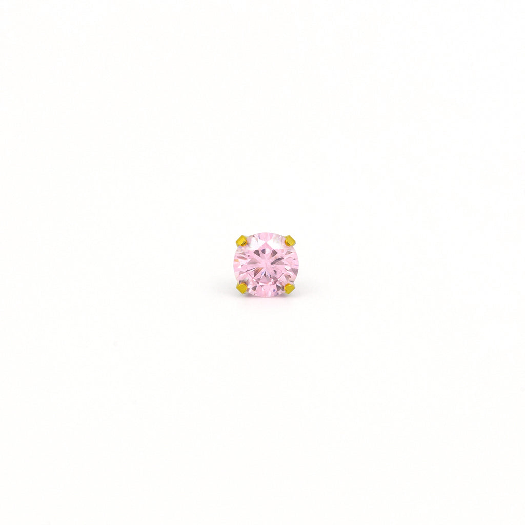 Sensitive Sterilized Prong-Set Cubic Zirconia Fashion Studs - Pink - 5mm - Gold Plated