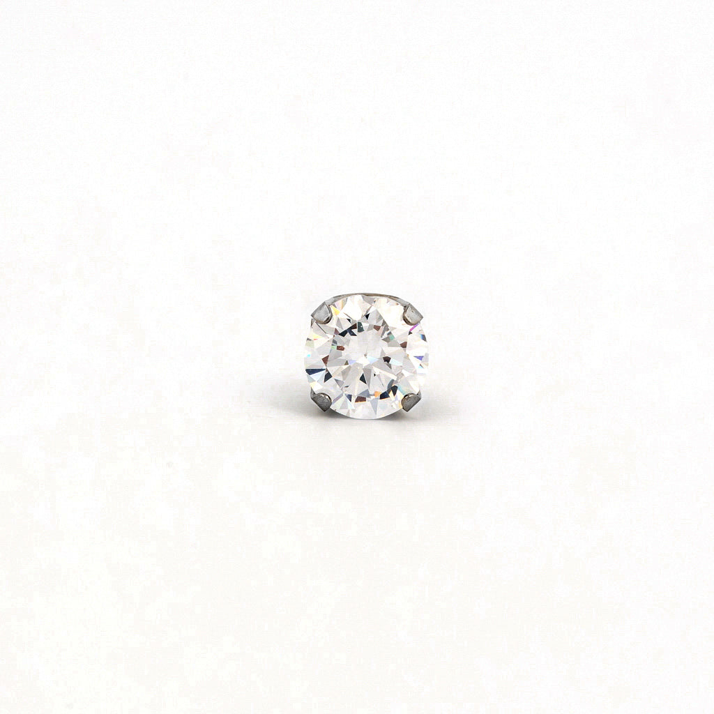 Sensitive Sterilized Prong-Set Cubic Zirconia Fashion Studs - Clear CZ - 7mm - Stainless Steel