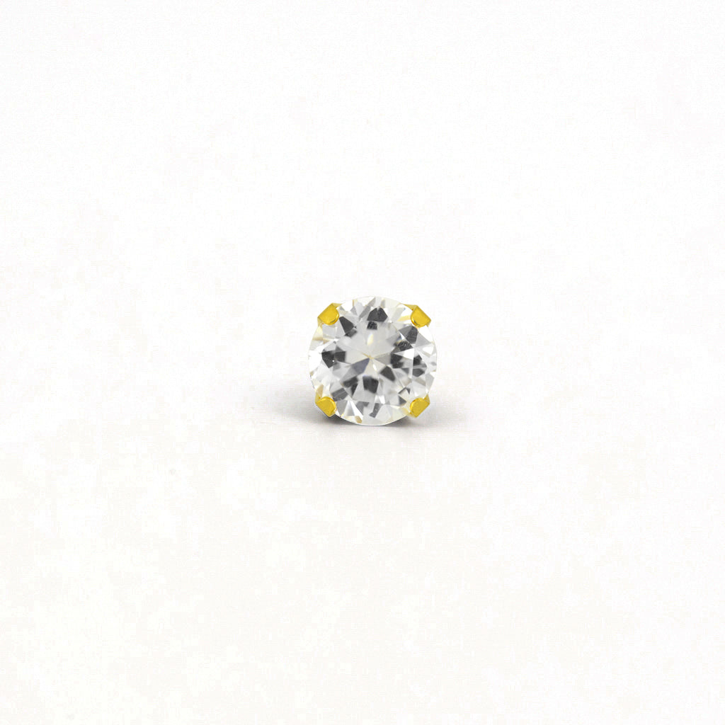 Sensitive Sterilized Prong-Set Cubic Zirconia Fashion Studs - Clear cz - 7mm - Gold Plated
