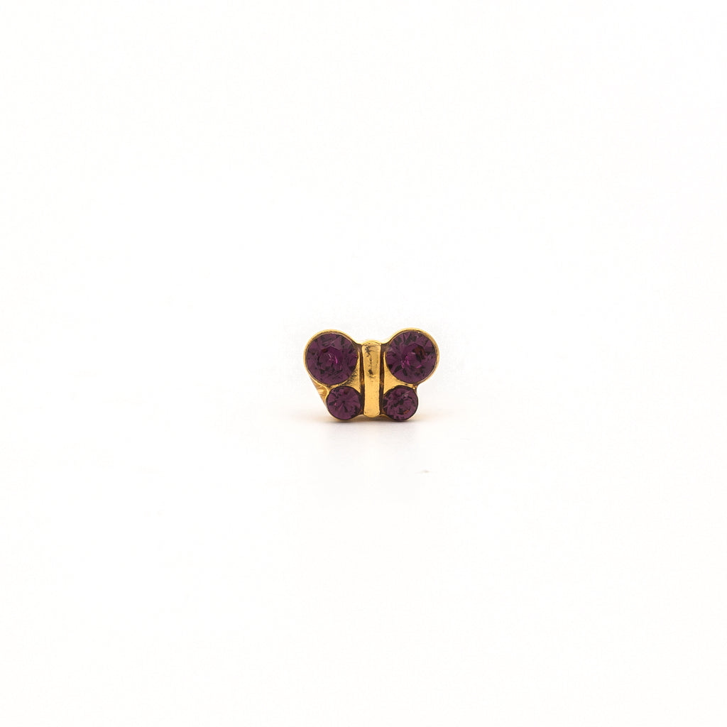 Sensitive Puff Pad Fashion - Butterfly - Feruary Amethyst Crystal - Gold Plated