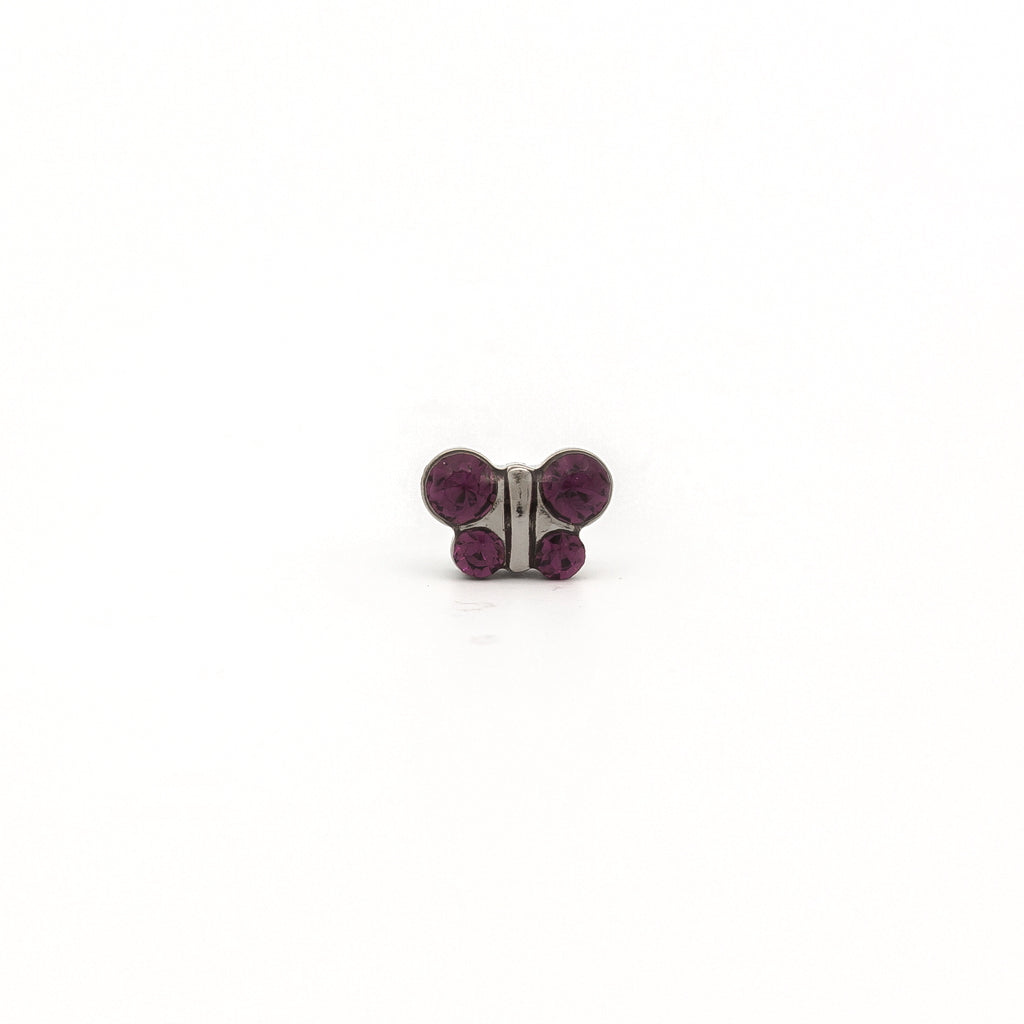 Sensitive Puff Pad Fashion - Butterfly - Feruary Amethyst Crystal - Stainless Steel