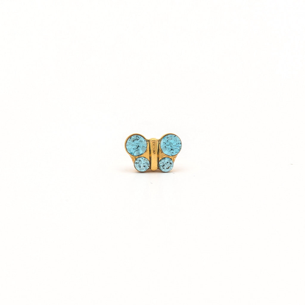 Sensitive Puff Pad Fashion - Butterfly - March Aquamarine Crystal - Gold Plated