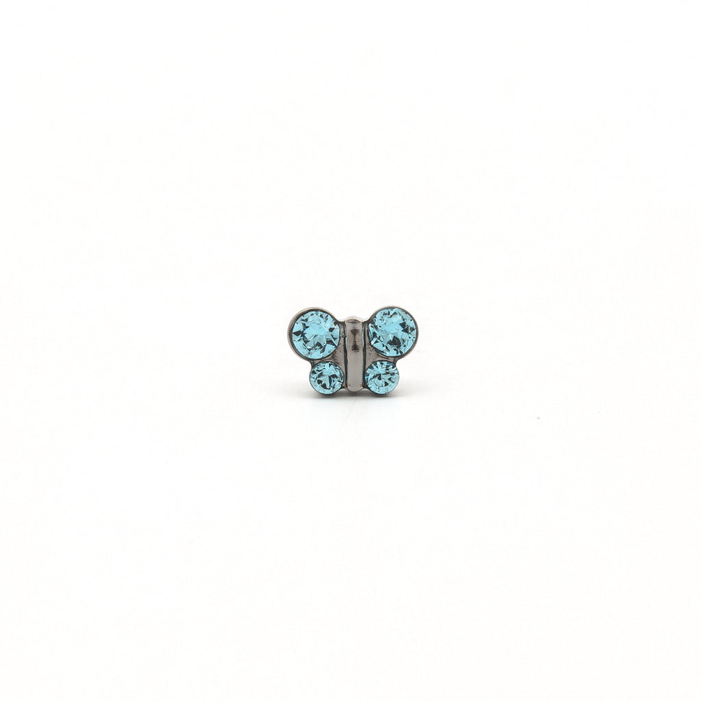 Sensitive Puff Pad Fashion - Butterfly - March Aquamarine Crystal - Stainless Steel