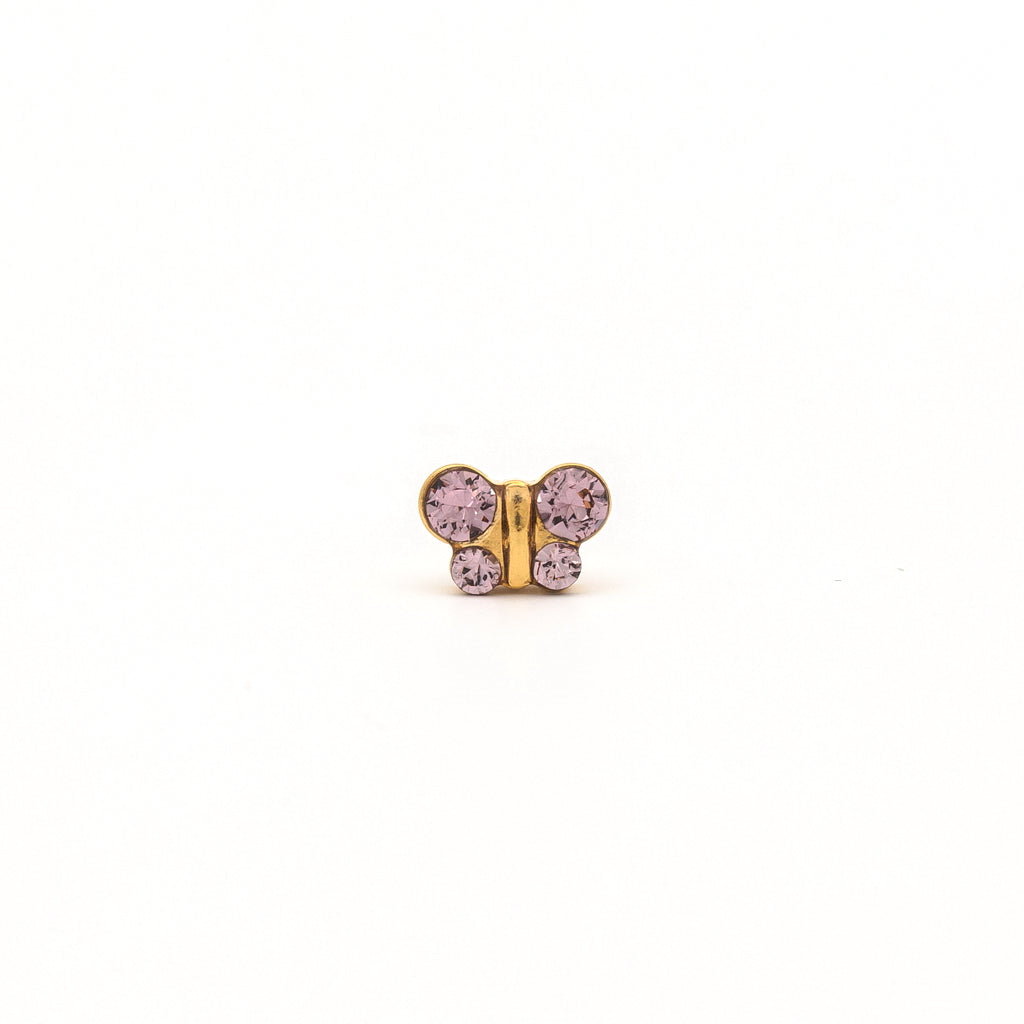 Sensitive Puff Pad Fashion - Butterfly - Light Amethyst Crystal - Gold Plated