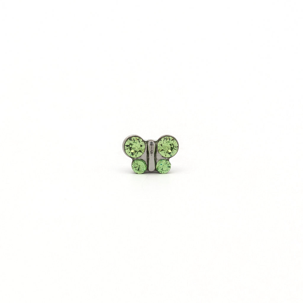 Sensitive Puff Pad Fashion - Butterfly - August Peridot Crystal - Stainless Steel