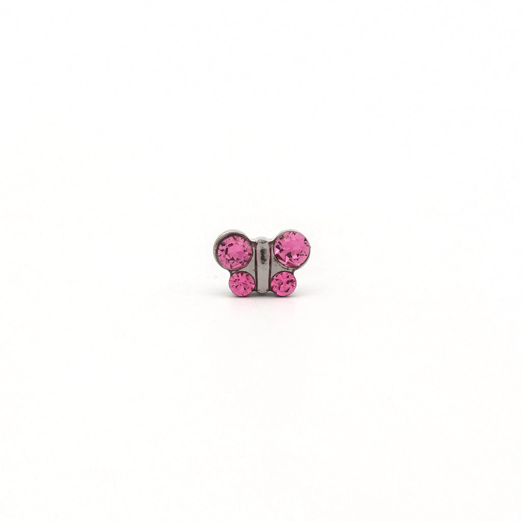 Sensitive Puff Pad Fashion - Butterfly - October Rose Crystal - Stainless Steel