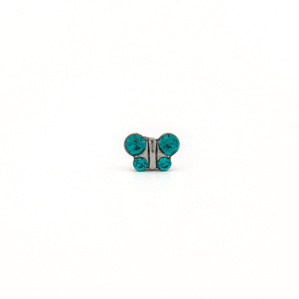 Sensitive Puff Pad Fashion - Butterfly - December Blue Zircon - Stainless Steel