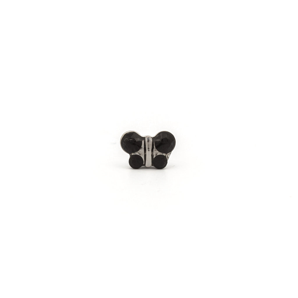 Sensitive Puff Pad Fashion - Butterfly - Jet Crystal - Stainless Steel