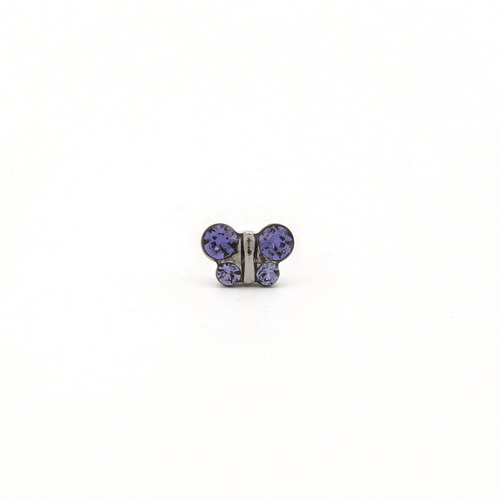 Sensitive Puff Pad Fashion - Butterfly - Tanzanite Crystal - Stainless Steel