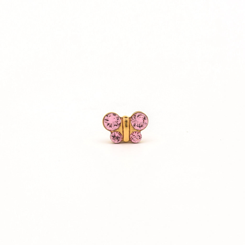 Sensitive Puff Pad Fashion - Butterfly - Light Rose Crystal - Gold Plated