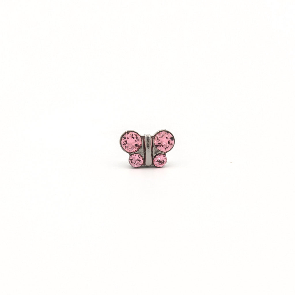 Sensitive Puff Pad Fashion - Butterfly - Light Rose Crystal - Stainless Steel