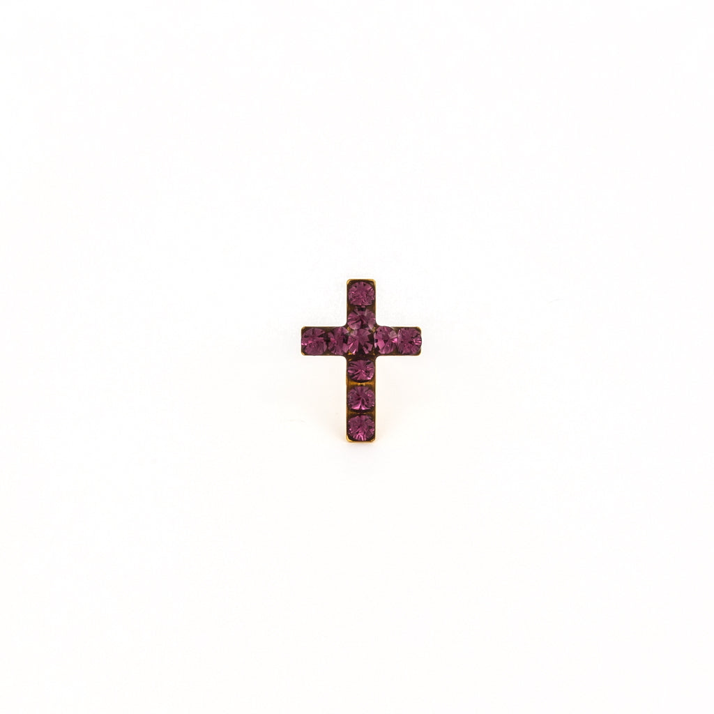 Sensitive Puff Pad Fashion - Cross - Feruary Amethyst Crystal - Gold Plated