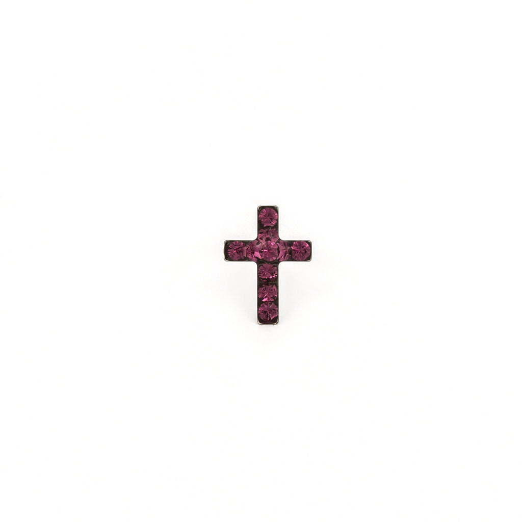 Sensitive Puff Pad Fashion - Cross - Feruary Amethyst Crystal - Stainless Steel