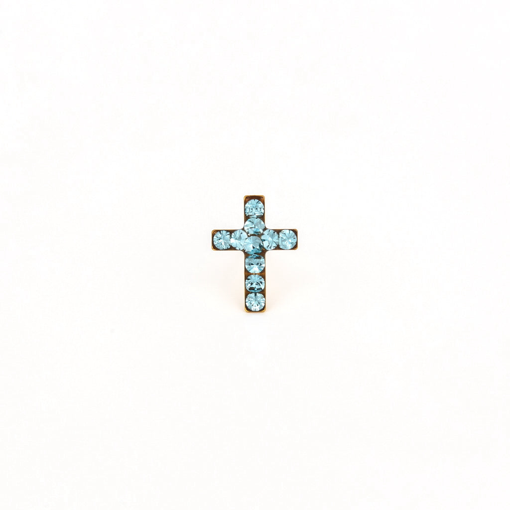 Sensitive Puff Pad Fashion - Cross - March Aquamarine Crystal - Gold Plated