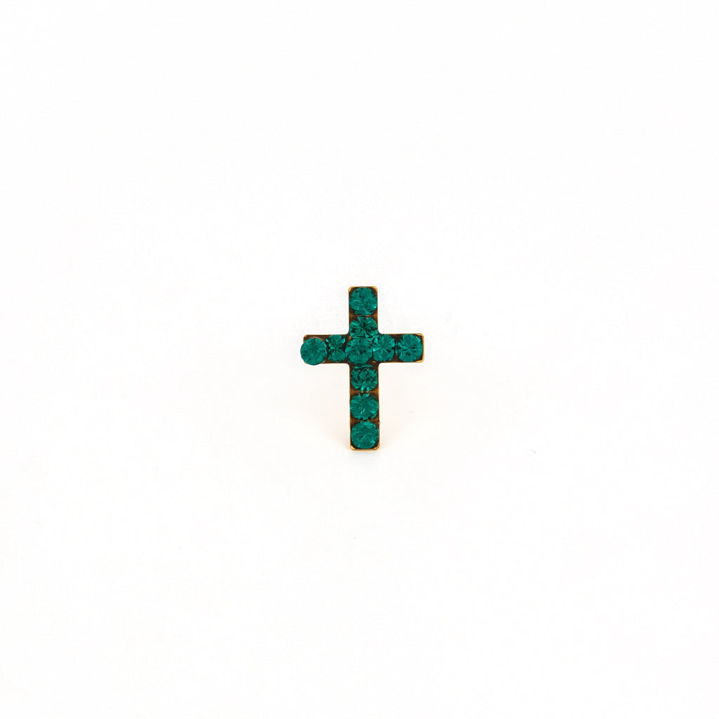 Sensitive Puff Pad Fashion - Cross - May Emerald Crystal - Gold Plated