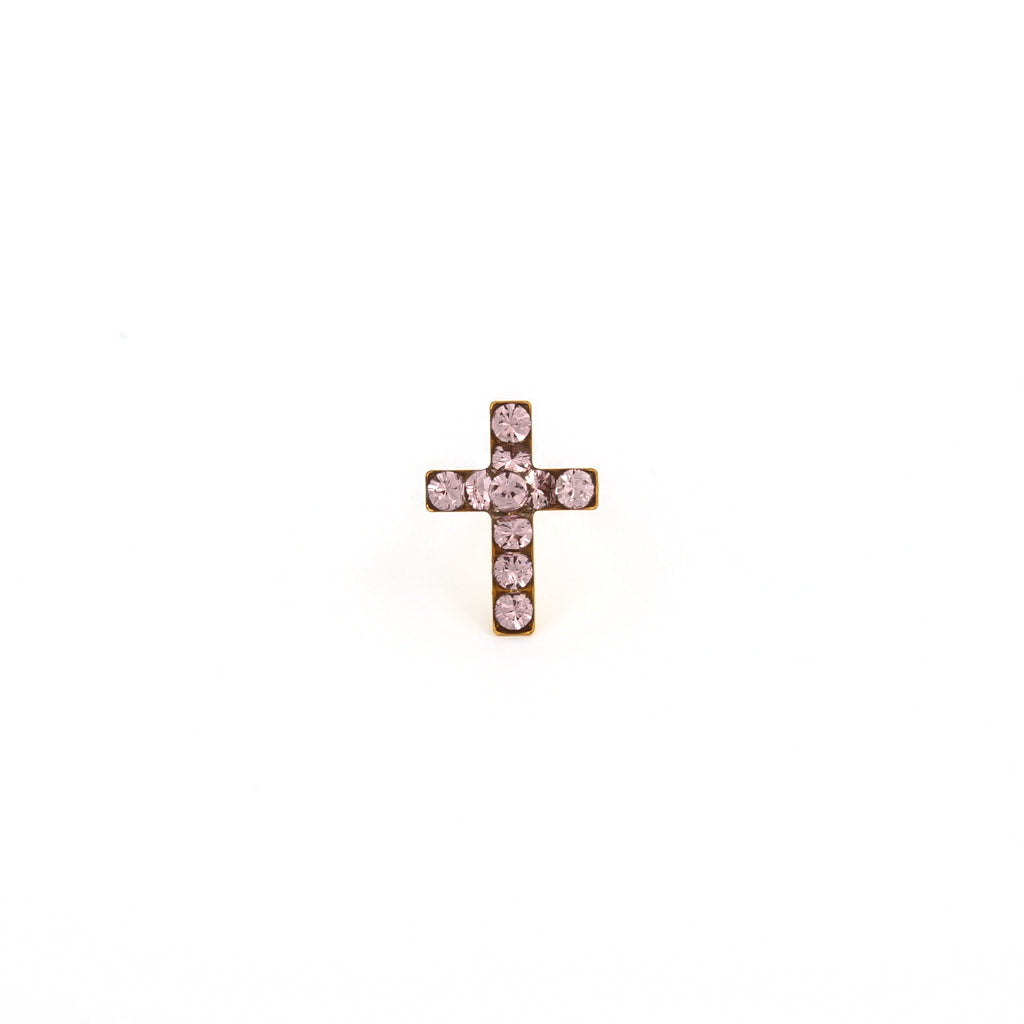 Sensitive Puff Pad Fashion - Cross - Light Amethyst Crystal - Gold Plated