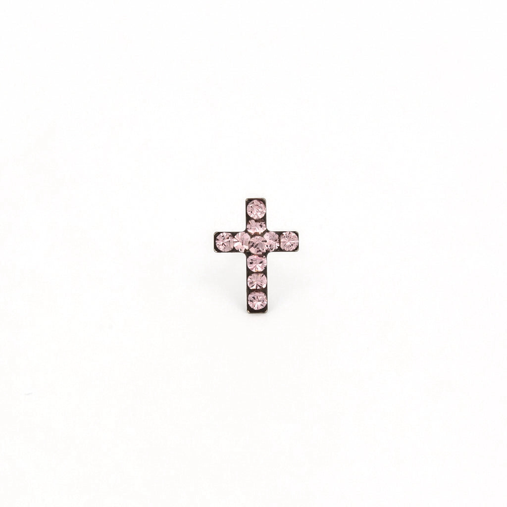 Sensitive Puff Pad Fashion - Cross - Light Amethyst Crystal - Stainless Steel