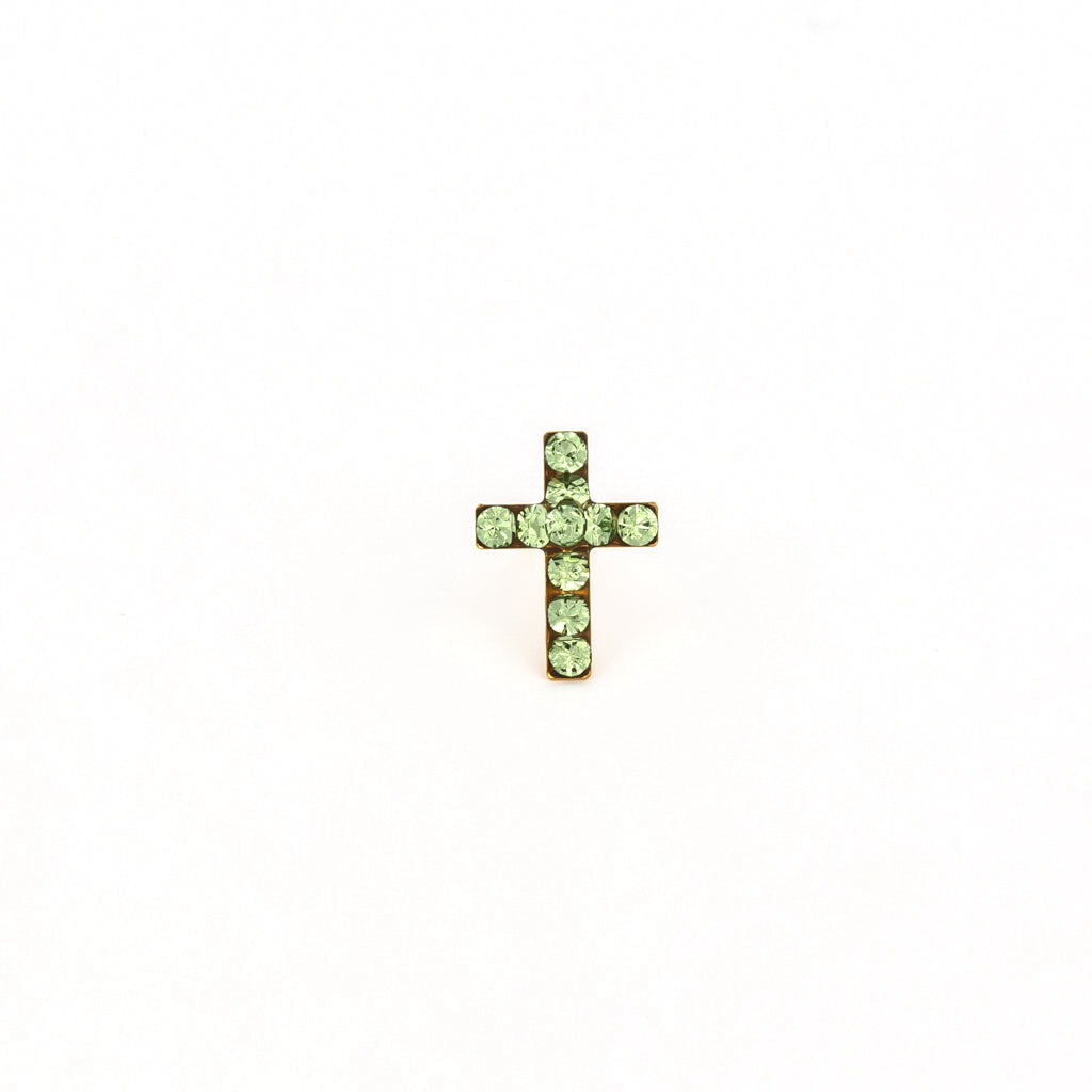 Sensitive Puff Pad Fashion - Cross - August Peridot Crystal - Gold Plated