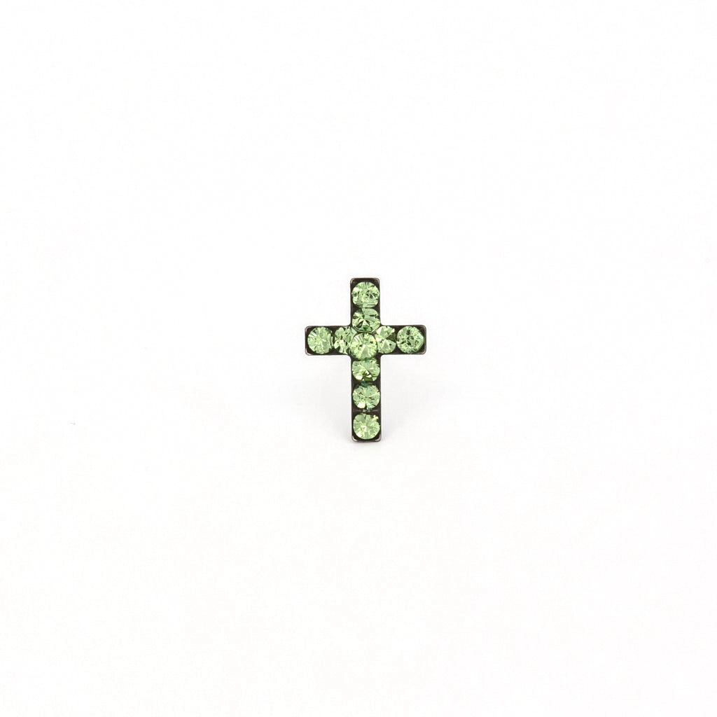 Sensitive Puff Pad Fashion - Cross - August Peridot Crystal - Stainless Steel