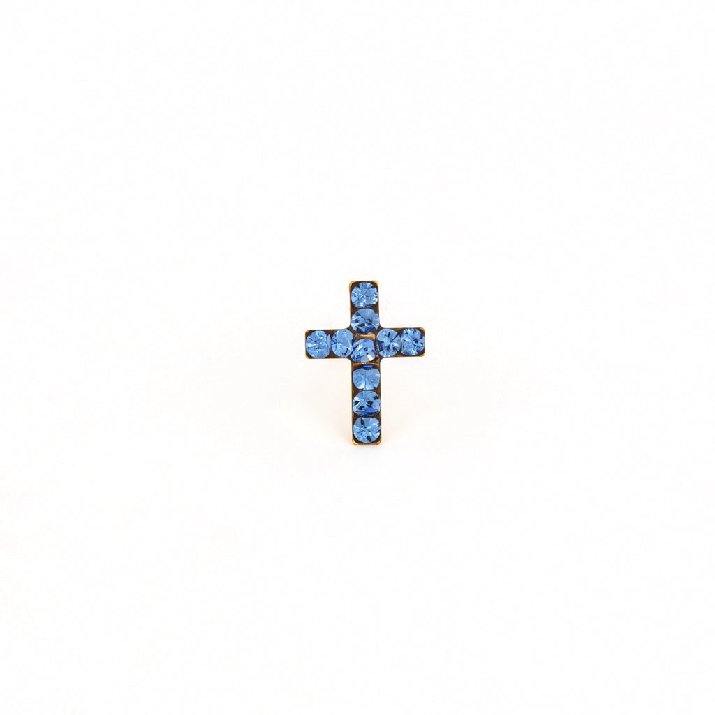Sensitive Puff Pad Fashion - Cross - September Sapphire Crystal - Gold Plated