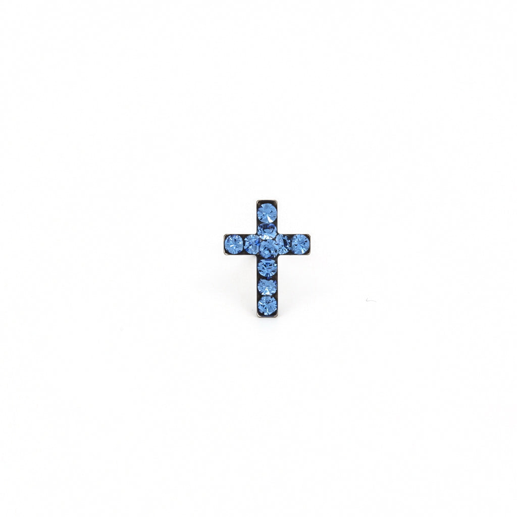 Sensitive Puff Pad Fashion - Cross - September Sapphire Crystal - Stainless Steel