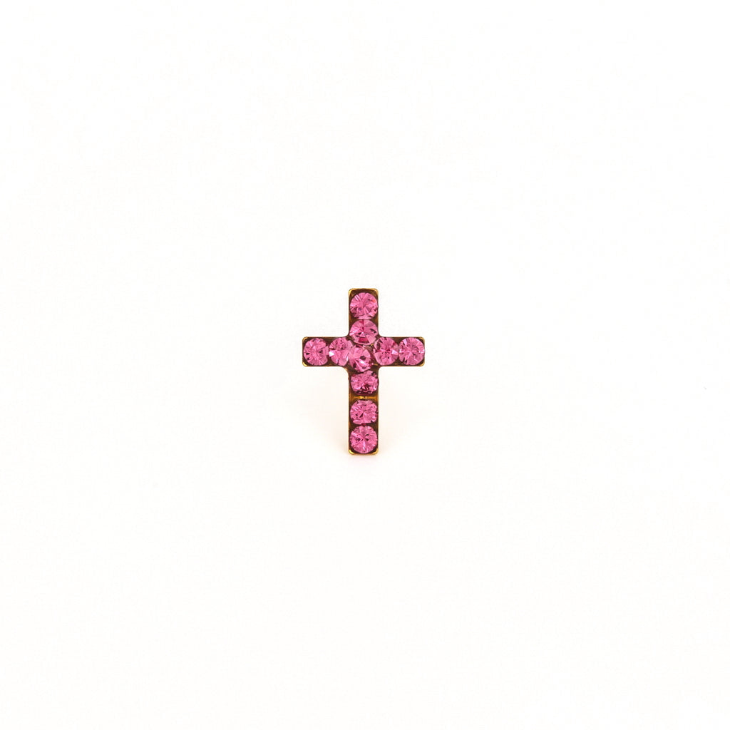 Sensitive Puff Pad Fashion - Cross - October Rose Crystal - Gold Plated