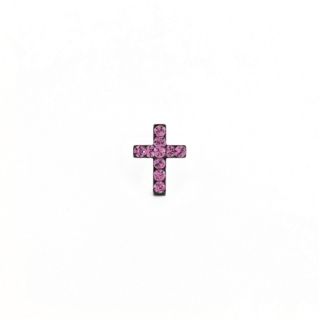 Sensitive Puff Pad Fashion - Cross - October Rose Crystal - Stainless Steel