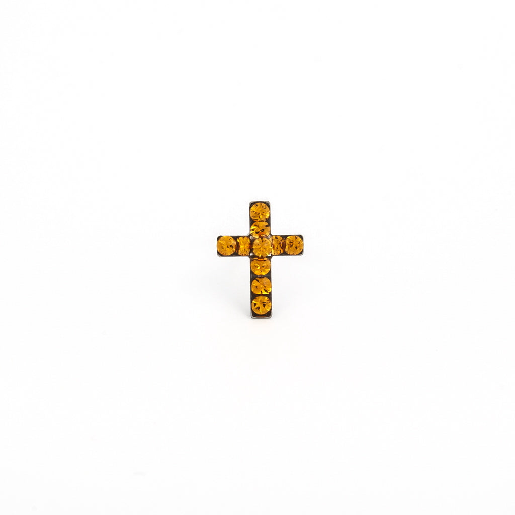 Sensitive Puff Pad Fashion - Cross - November Topaz Crystal - Stainless Steel