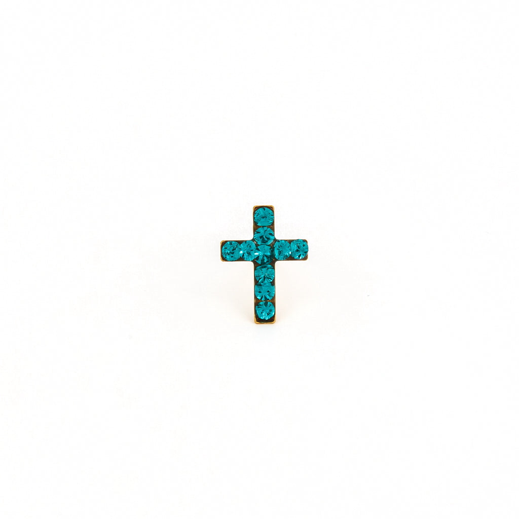 Sensitive Puff Pad Fashion - Cross - December Blue Zircon - Gold Plated
