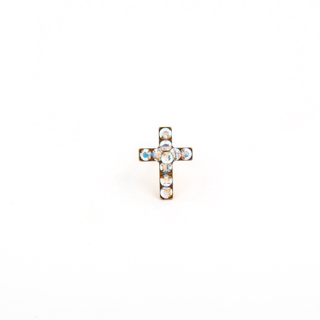 Sensitive Puff Pad Fashion - Cross - Ab Crystal - Gold Plated
