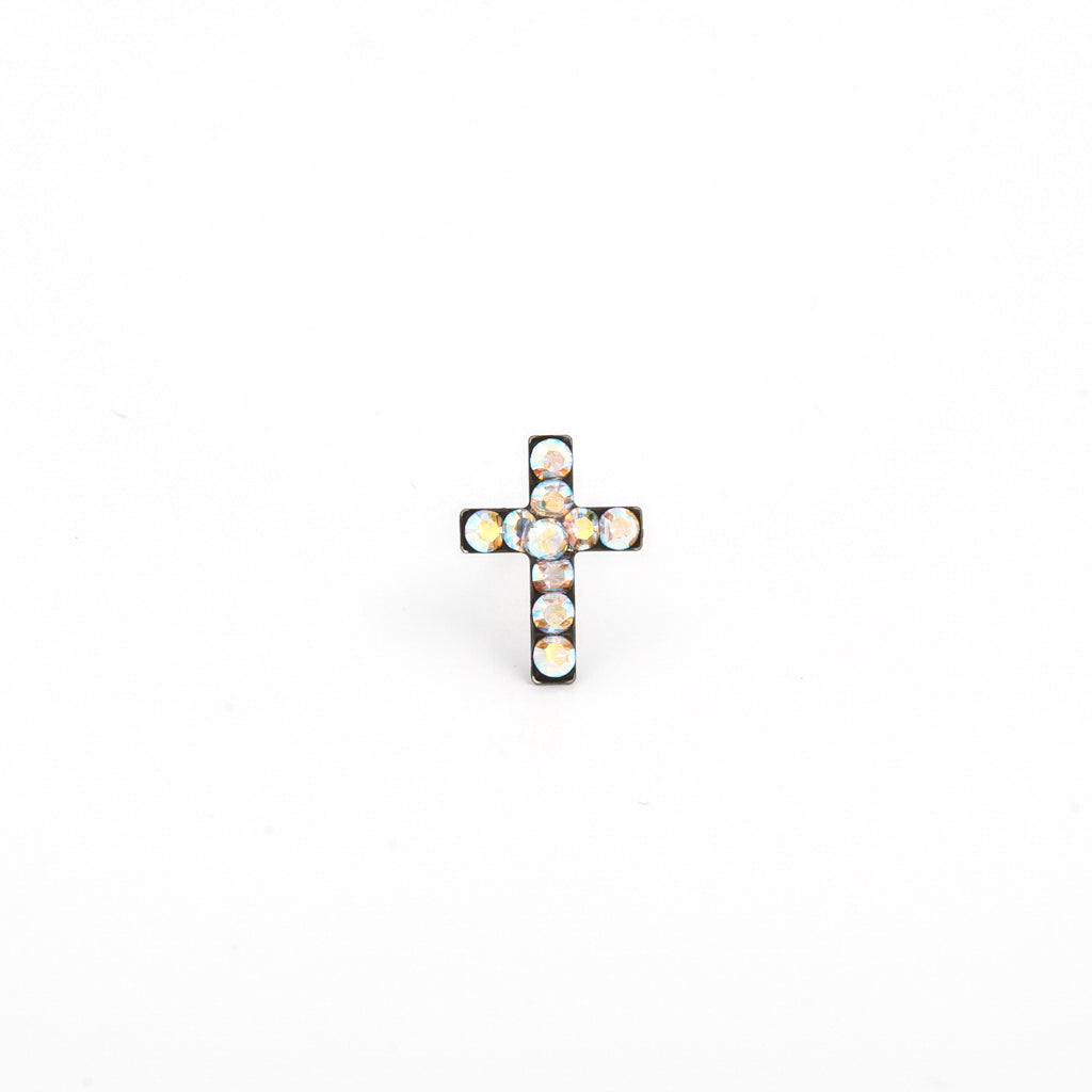 Sensitive Puff Pad Fashion - Cross - Ab Crystal - Stainless Steel