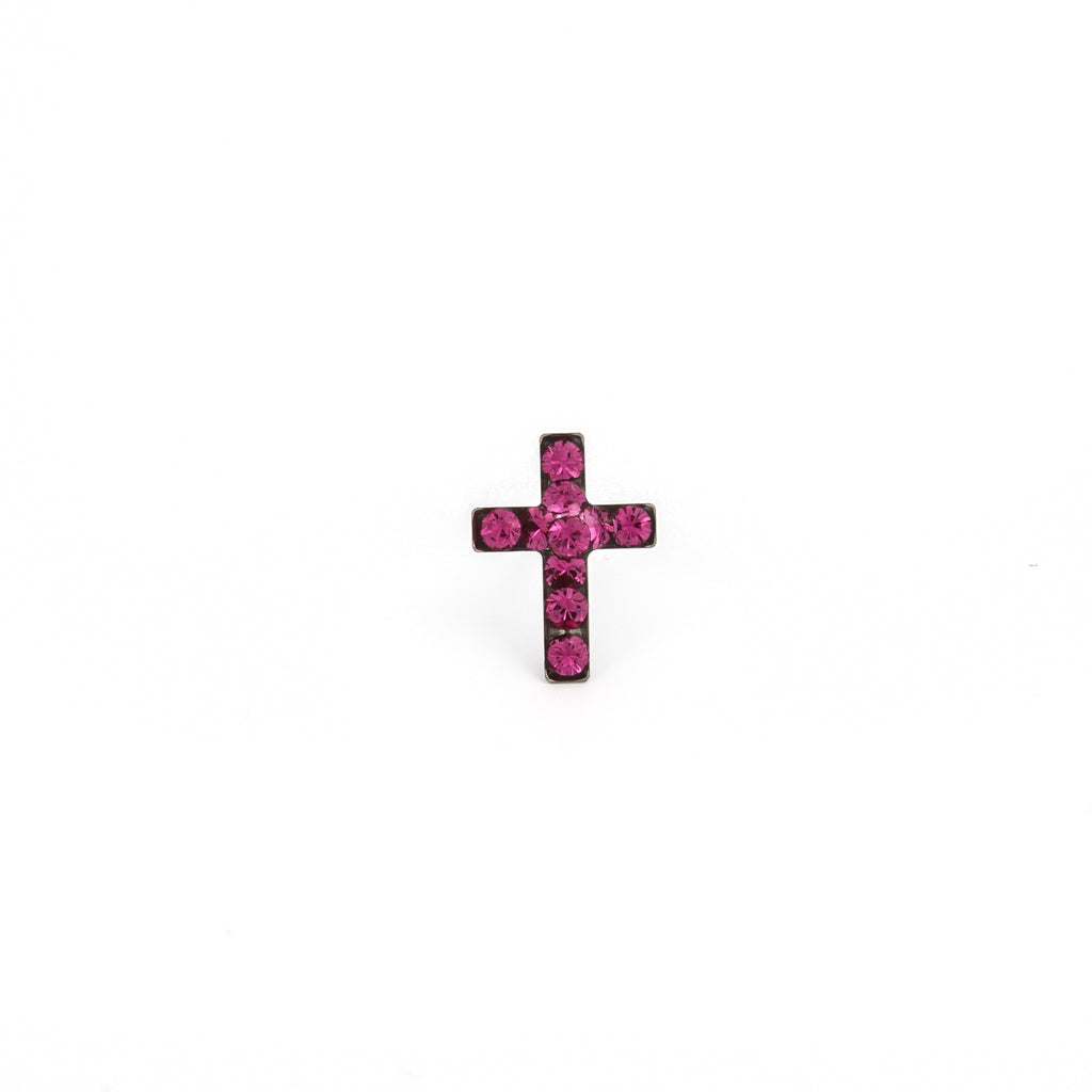 Sensitive Puff Pad Fashion - Cross - Fuchsia Crystal - Stainless Steel