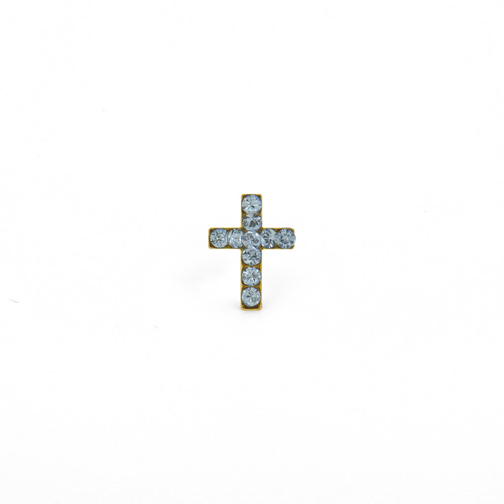 Sensitive Puff Pad Fashion - Cross - Light Sapphire Crystal - Gold Plated