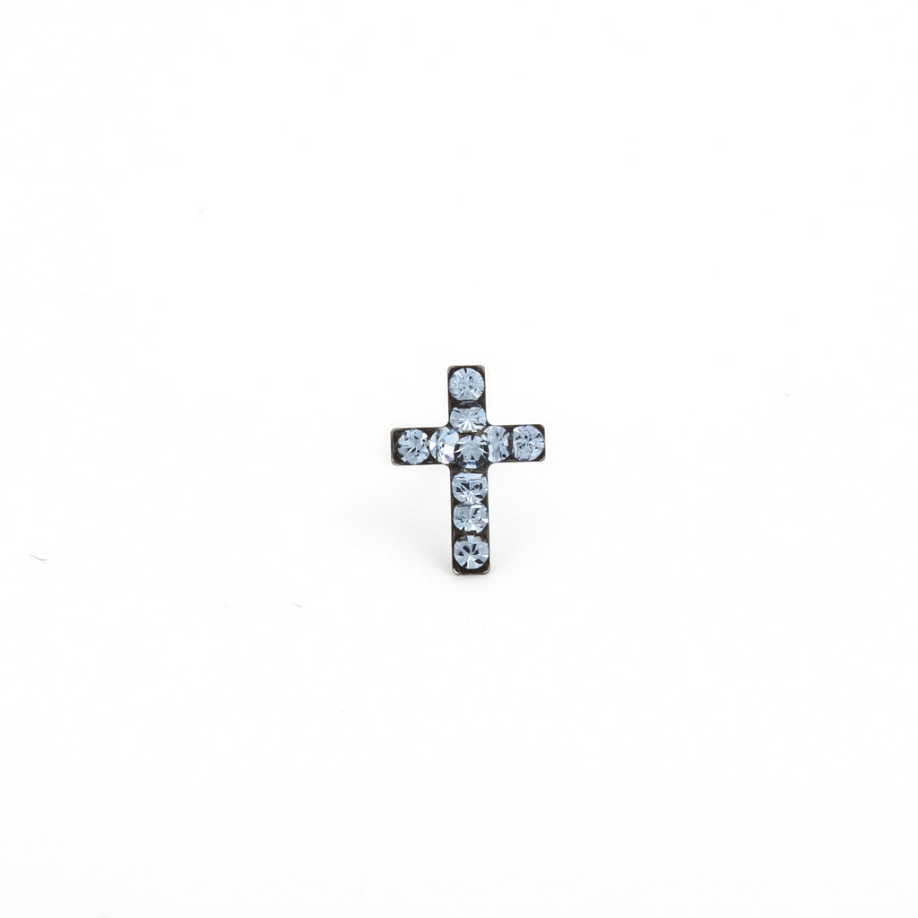 Sensitive Puff Pad Fashion - Cross - Light Sapphire Crystal - Stainless Steel