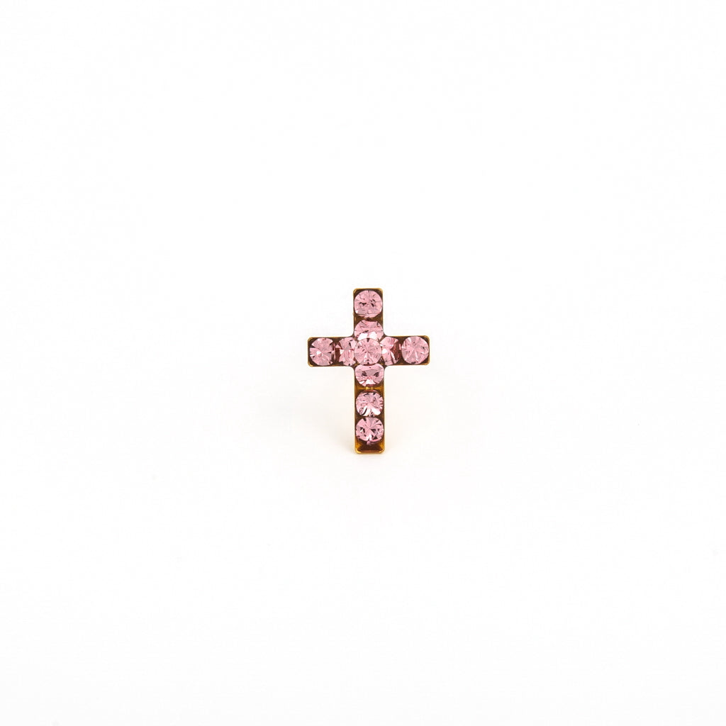 Sensitive Puff Pad Fashion - Cross - Light Rose Crystal - Gold Plated