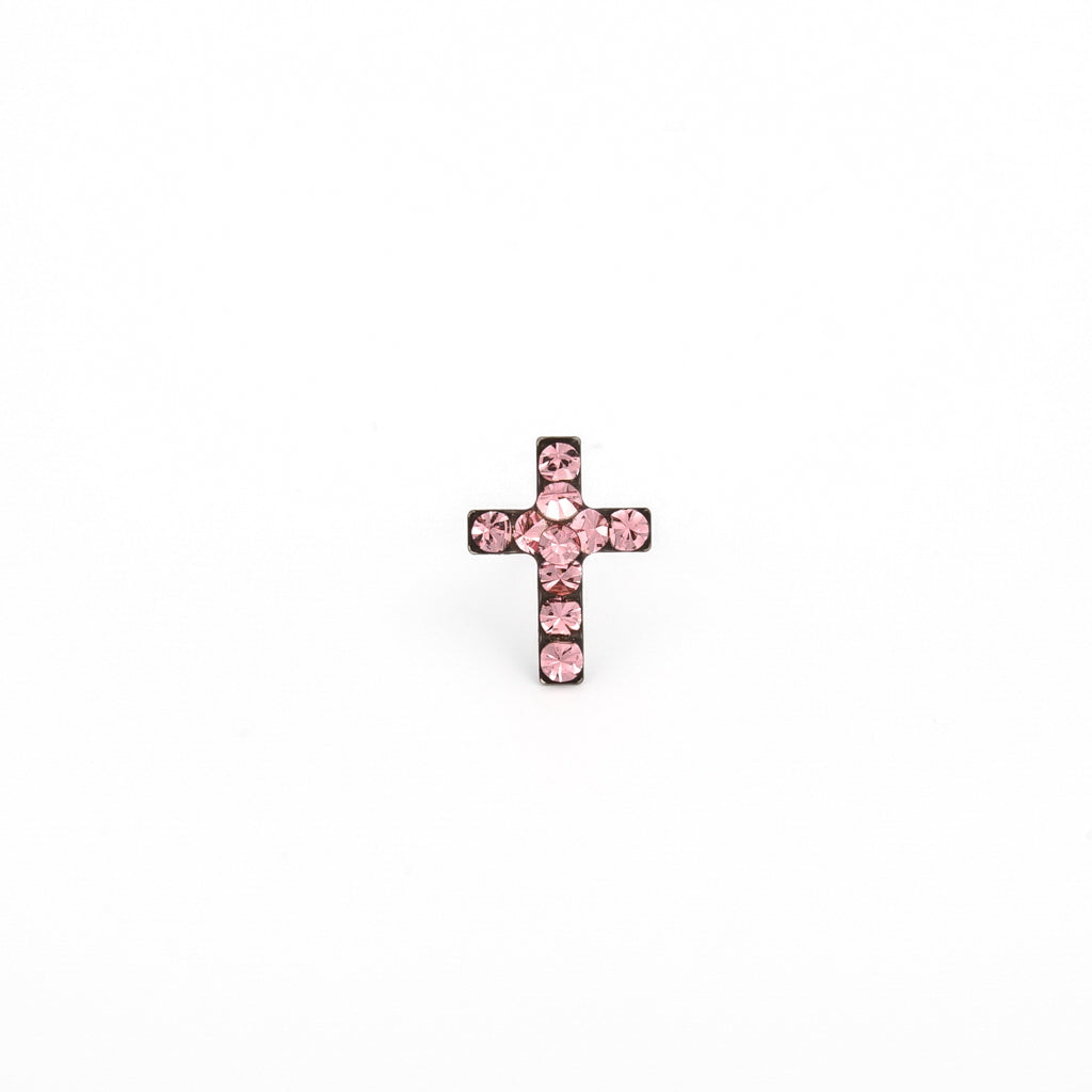 Sensitive Puff Pad Fashion - Cross - Light Rose Crystal - Stainless Steel