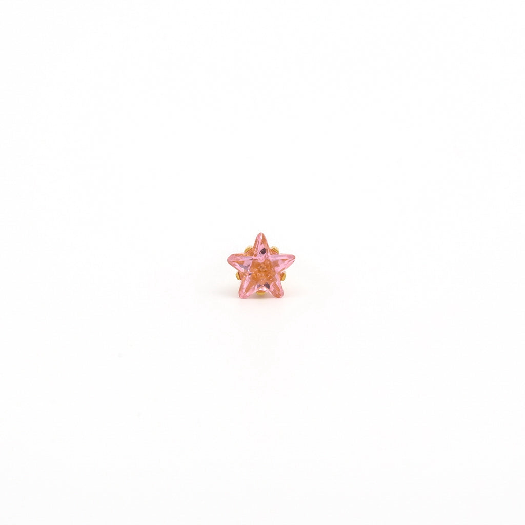 Sensitive Puff Pad Fashion - 5mm - Pink Star Prong-Set Cubic Zirconia - Gold Plated