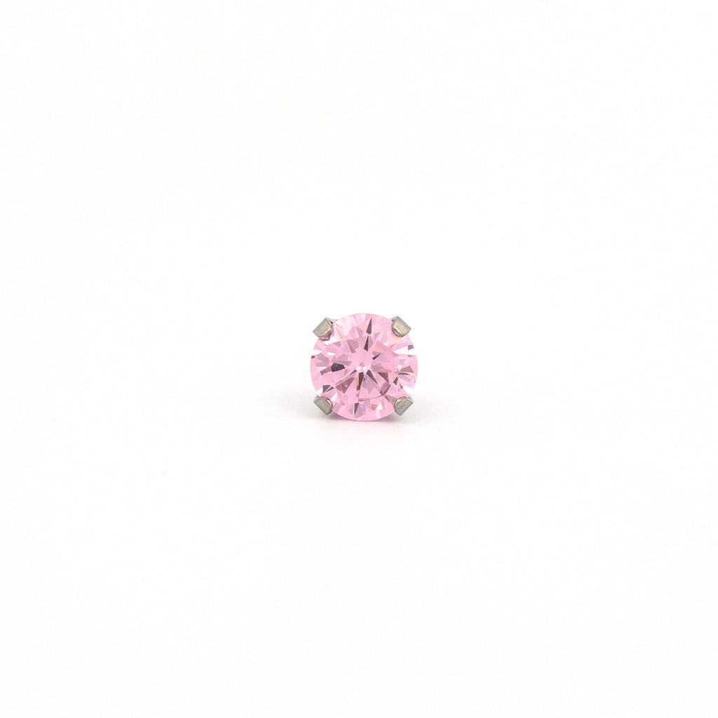 Sensitive Puff Pad Fashion - 6mm - Pink Prong-Set Cubic Zirconia - Stainless Steel