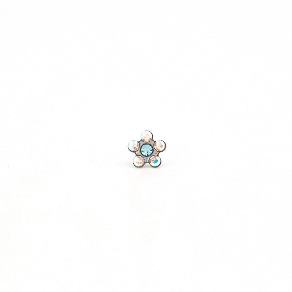 Sensitive Puff Pad Fashion - Daisy - Ab Crystal/March Aquamarine - Stainless Steel