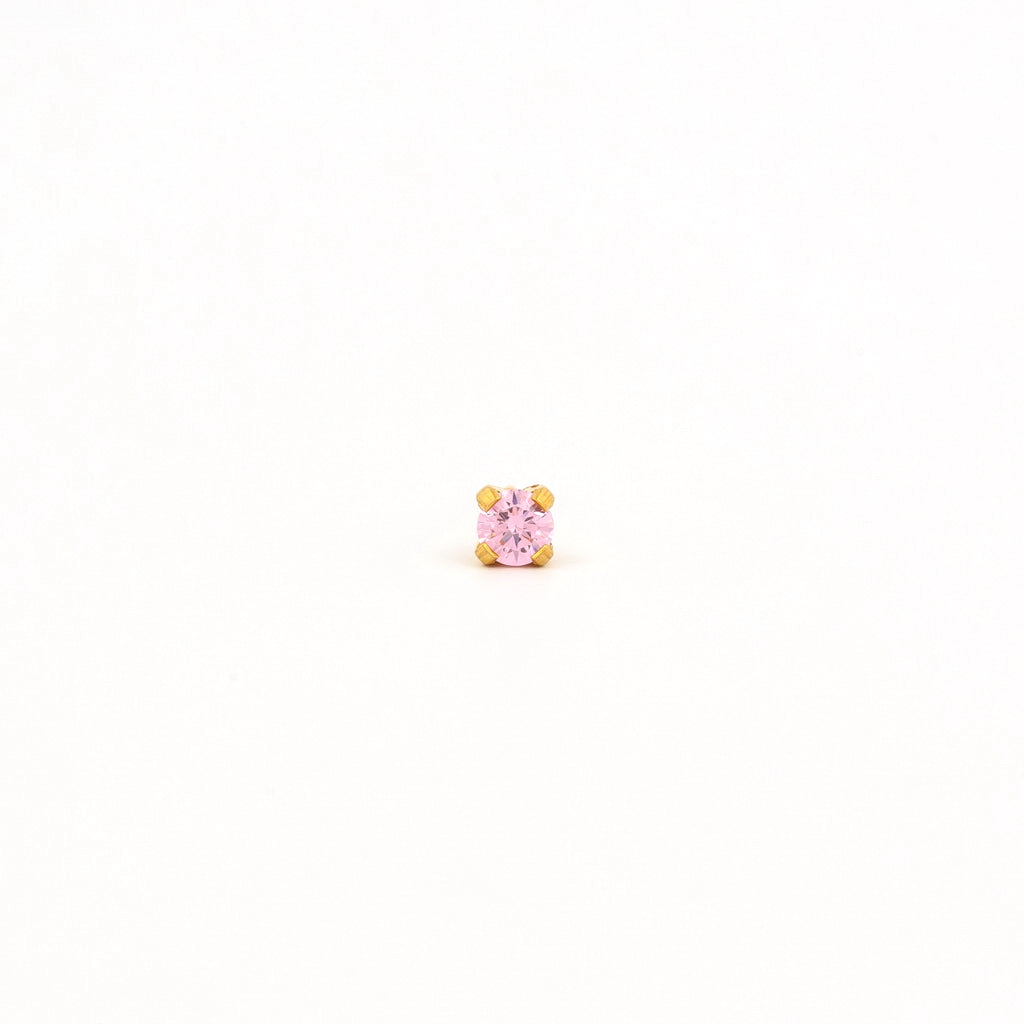 Sensitive Puff Pad Fashion - 3mm - Pink Prong-Set Cubic Zirconia - Gold Plated