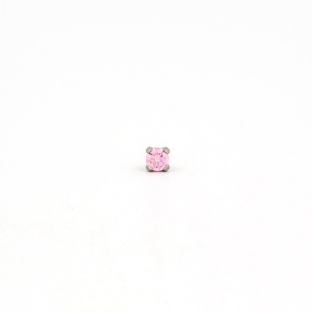 Sensitive Puff Pad Fashion - 3mm - Pink Prong-Set Cubic Zirconia - Stainless Steel