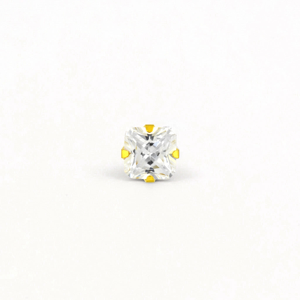 Sensitive Puff Pad Fashion - 7X7mm - Princess Cut Prong-Set Cubic Zirconia - Gold Plated