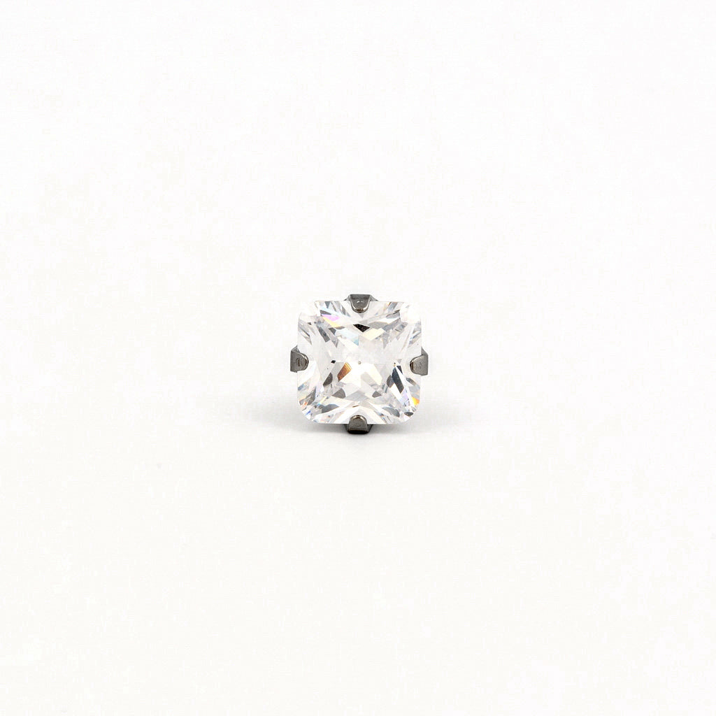 Sensitive Puff Pad Fashion - 7X7mm - Princess Cut Prong-Set Cubic Zirconia - Stainless Steel